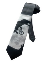 Mens T. Rex Bicycling In Front of the Moon Tyrannosaurus ET Necktie - Black - - £12.59 GBP