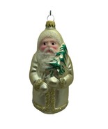 Vintage Blown Glass European Santa Glitter Christmas Ornament 4.5&quot; Painted - $34.39 CAD