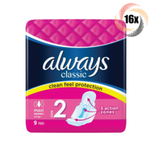 16x Packs Always Maxi Classic Clean Protection Wings Pads | 9 Per Pack | Size 2 - £45.91 GBP