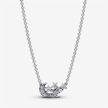 925 Sterling Silver Pandora ESparkling Moon &amp; Star Collier Necklace,Gift... - $21.29