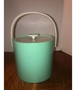Vintage Retro MCM Aqua Blue Vinyl Ice Bucket W/Lid &amp; Plastic Handle - $20.51 CAD