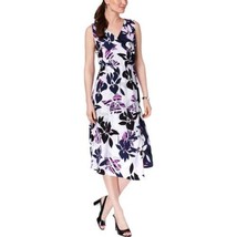 Alfani Womens Faux Wrap Midi Dress, 12, Purple Tropical Toss - £76.97 GBP