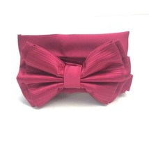 St. Patrick Men&#39;s Bow Tie and Hanky Set Ready Solid Fuchsia Pink Microfiber - £15.97 GBP