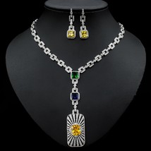 GODKI NEW Trendy 2PCS Multicolor Necklace Earring Jewelry Set For Women Wedding  - £63.77 GBP