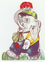 Vintage Valentine Card Dressed Elephant With Bouquet of Hearts 1950&#39;s Un... - $9.89