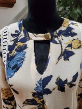Blu Pepper Womens Beige Floral Rayon V-Neck Long Sleeve Knee Length Dress Size M - £22.01 GBP