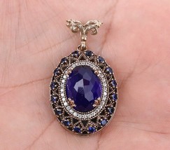 Cluster pendent Antique 14k Yellow Gold Finish 1.50Ct Oval CZ Cut Blue Sapphire - £95.91 GBP