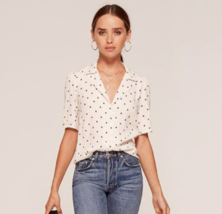 Reformation Shirt S White Polka Dot Collar Short Sleeves Button Down Casual Top - £23.81 GBP
