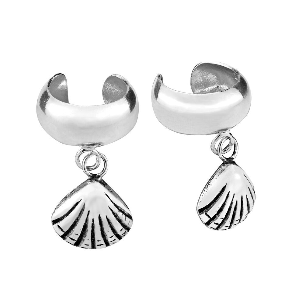 Primary image for Beach Lover Sterling Silver Sea Shell Ear Cuff Non-Piercing Boho Earrings