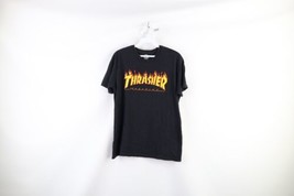 Vintage Thrasher Magazine Mens Small Faded Spell Out Fire Flames T-Shirt Black - $29.65