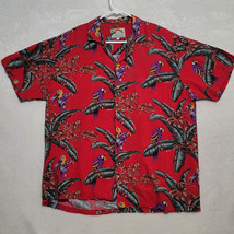 Paradise Found Shirt Mens Large Red Hawaiian Jungle Bird Parrot VTG - £37.01 GBP