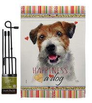 Parson Russell Terrier Happiness Garden Flag Set Dog 13 X18.5 Double-Sided House - £22.42 GBP