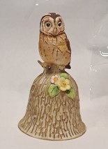 Towle Fine Bone China - Ceramic / Porcelain Bell - Owl &amp; Flowers - Bisque 4.25&quot; - £7.89 GBP