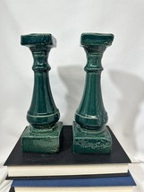 rowe pottery works candlesticks Candle Holder Green Teal Ceramic RPW Pair VTG - £52.95 GBP