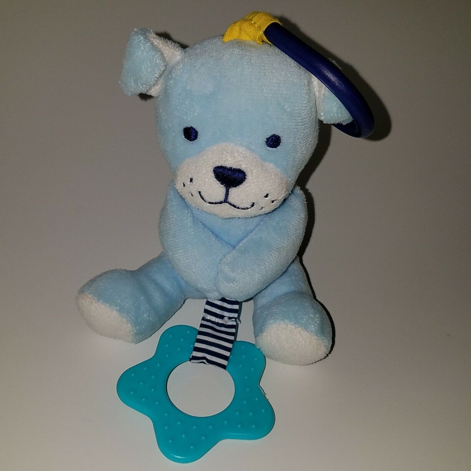 Carter's Child of Mine Blue Puppy Dog Plush Rattle Baby Crib/Stroller Clip Toy - $13.42