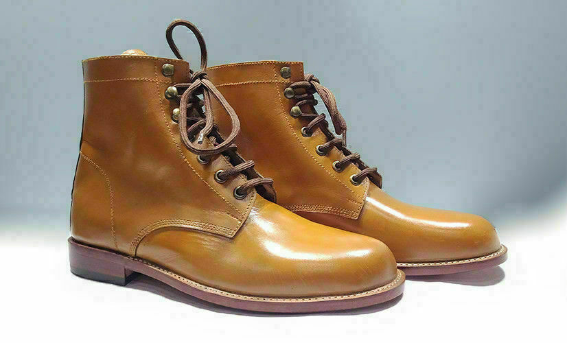 Hommes Fait main Cuir tan véritable Cheville Lacer Bottes de marche 2019