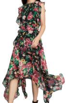 BCBGMAXAZRIA  Womens Floral Ruffled Asymmetric Hem Midi Dress Size 0 - £154.72 GBP