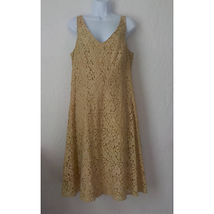 BIYAYCDA Women 16 Beige Gold Fit Flare Floral Lace Dress V-Neck Sleevele... - £12.65 GBP