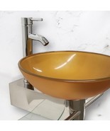 Modern Small Bathroom Pedestal Vanity Glass Bowl Vessel Mustard Gold Sin... - $475.54 CAD