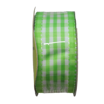 Craft Ribbon Green White Gingham Check Spring Summer Wreath Bow 12 ft 1.5 inch - £4.78 GBP