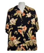 IOLANI Hawaiian Shirt Men XL Medium Rayon Button Up Floral Black Hawaii ... - $37.05