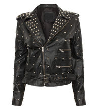 Handmade Black Leather Jacket With Studs Brando Jacket For Women - $219.99