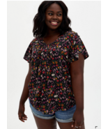 Torrid Size 1 1X  Challis Pintuck Flutter Sleeve Top Black Floral Flowy ... - $37.60