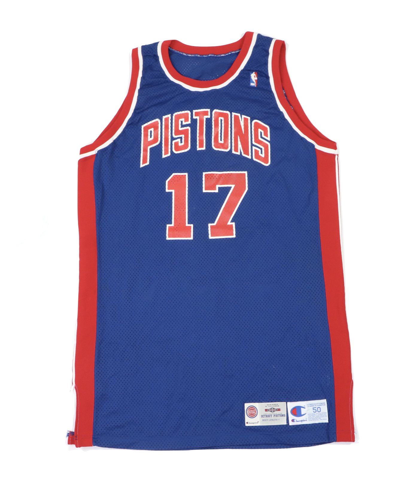 Vtg Champion NBA Detroit Pistons Basketball Jersey Gamer 94/95 Blue 50 Curley - $295.96