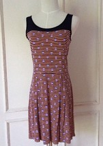 Cremieux Navy Blue Orange Striped Dot Sleeveless Stretch Jersey Dress - ... - $24.00