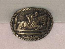 Vintage Show Jumping Horse Solid Brass Belt Buckle; By Award Design Medals  - £19.77 GBP
