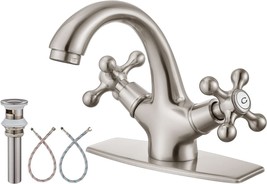 Aolemi Brushed Nickel Bathroom Vessel Sink Faucet Double Cross Handle Tw... - $67.99