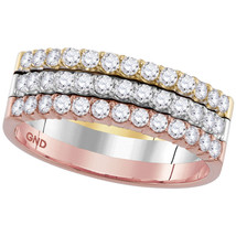 14kt Tri-Tone Gold Womens Round Diamond Triple Row Band Ring 3/4 Cttw - £1,172.82 GBP