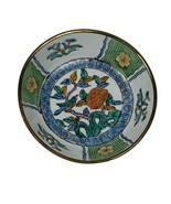 Vintage Brass-Encased Porcelain Bowl Hand-Painted Floral - $332.16 MXN