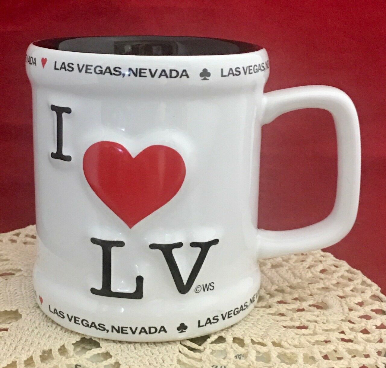 Primary image for las vegas Nevada souvenir mug 3D I Heart LV White Red Black 12 Oz