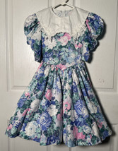 Vintage 90s Jayne Copeland Girls Floral Print Party Dress Puff Sleeve Si... - £39.19 GBP