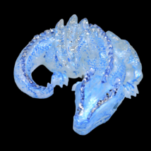 Icy Sleeping Dragon,  Hand painted resin winged serpent, blue silver white - £14.38 GBP