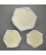 Set Of 3 Vintage Handmade Pot Holders Hexagon Geometric Daisy Yellow White - £7.79 GBP