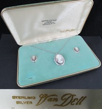 Van Dell Cameo Sterling Silver Set earings necklace 1950s WITH BOX &amp; NEVER USED! - £55.13 GBP