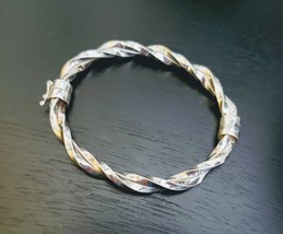 Vintage Twisted Chunky Sterling Silver Bangle Bracelet w/Snap Down Safety 15g - £31.41 GBP