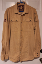 Coogi Men&#39;s Size XXL Beige Long Sleeve Lined Button Up Shirt Distressed - $16.49