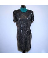 Vintage Joseph Ribkoff 1980s Black Silk and Sequin Cocktail Prom Dress -... - £112.48 GBP