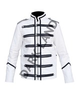 Men White Drummer Leather Jacket Goth Military Band Parade Marching Real Leather - $178.50