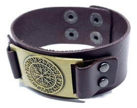 Vegvisir Viking Compass Rune Leather Cuff Bracelet Islandés Mágico Stave Wrap - £6.96 GBP