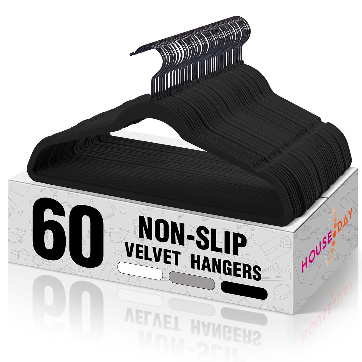 Black Velvet Hangers 60 Pack, Velvet Clothes Hangers Non Slip Felt Hangers, Heav