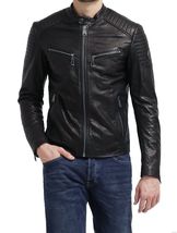 Men&#39;s Genuine Lambskin Leather Jacket Black Slim fit Motorcycle jacket -... - £93.11 GBP