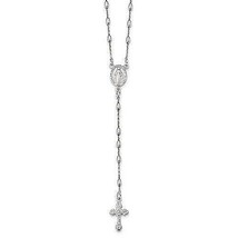 NEW POLISHED RHODIUM PLATED BEADED ROSARY 18&quot; NECKLACE REAL .925 STERLIN... - £87.12 GBP