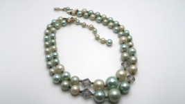 Vintage Japanese 1950s Mint Green Faux Pearl Bead Necklace 14-16.5&quot; - £30.80 GBP