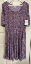 Lularoe Nicole XS Purple with Green Vines Knee Length Elbow Sleeve Dress... - $14.85