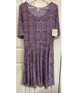 Lularoe Nicole XS Purple with Green Vines Knee Length Elbow Sleeve Dress... - $14.85