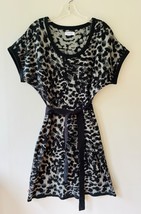 Calvin Klein Sz L Black Gray Sweater Knit Midi Shirt Dress Belted Short ... - €19,60 EUR